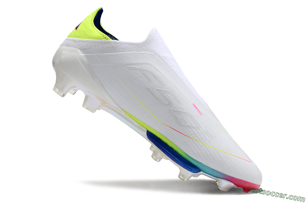 Adidas F50+ Lightstrike Pro Laceless FG Low-Tops Soccer Cleats - White/Blue/Yellow/Pink 4