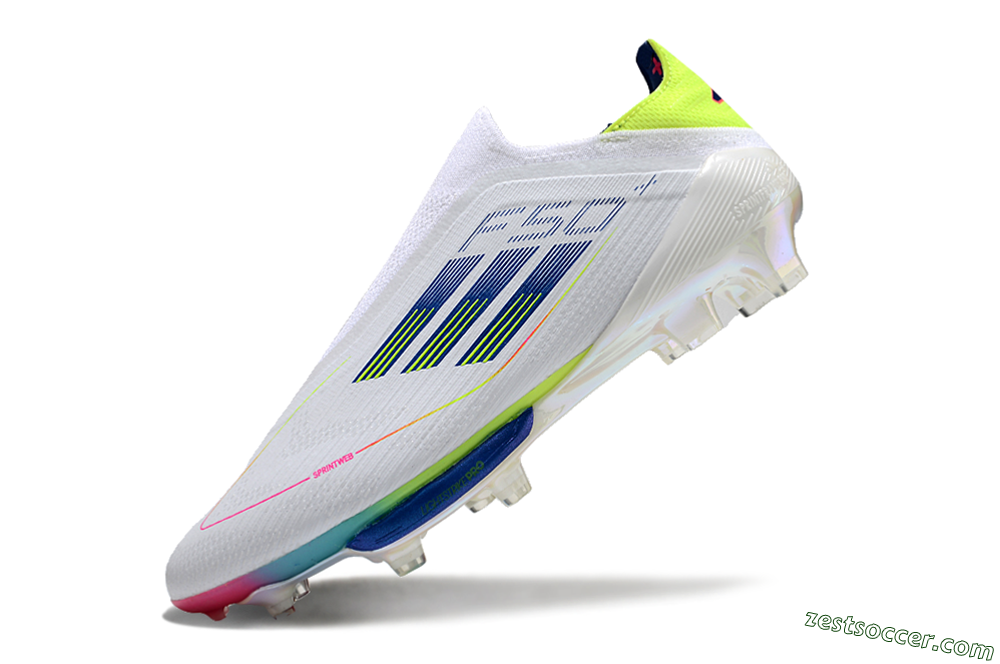 Adidas F50+ Lightstrike Pro Laceless FG Low-Tops Soccer Cleats - White/Blue/Yellow/Pink 5