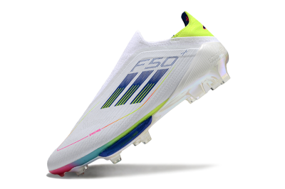 Adidas F50+ Lightstrike Pro Laceless FG Low-Tops Soccer Cleats - White/Blue/Yellow/Pink