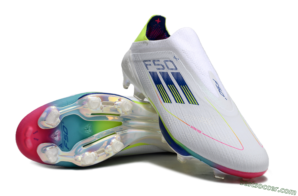 Adidas F50+ Lightstrike Pro Laceless FG Low-Tops Soccer Cleats - White/Blue/Yellow/Pink 3