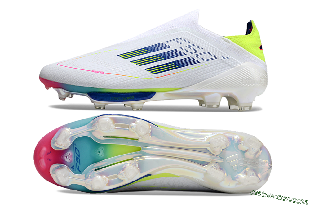 Adidas F50+ Lightstrike Pro Laceless FG Low-Tops Soccer Cleats - White/Blue/Yellow/Pink 1