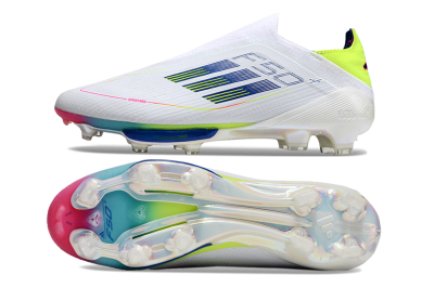 Adidas F50+ Lightstrike Pro Laceless FG Low-Tops Soccer Cleats - White/Blue/Yellow/Pink