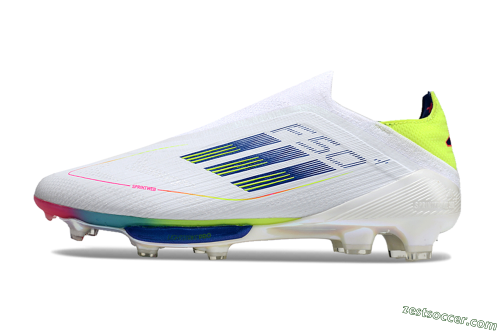 Adidas F50+ Lightstrike Pro Laceless FG Low-Tops Soccer Cleats - White/Blue/Yellow/Pink 2