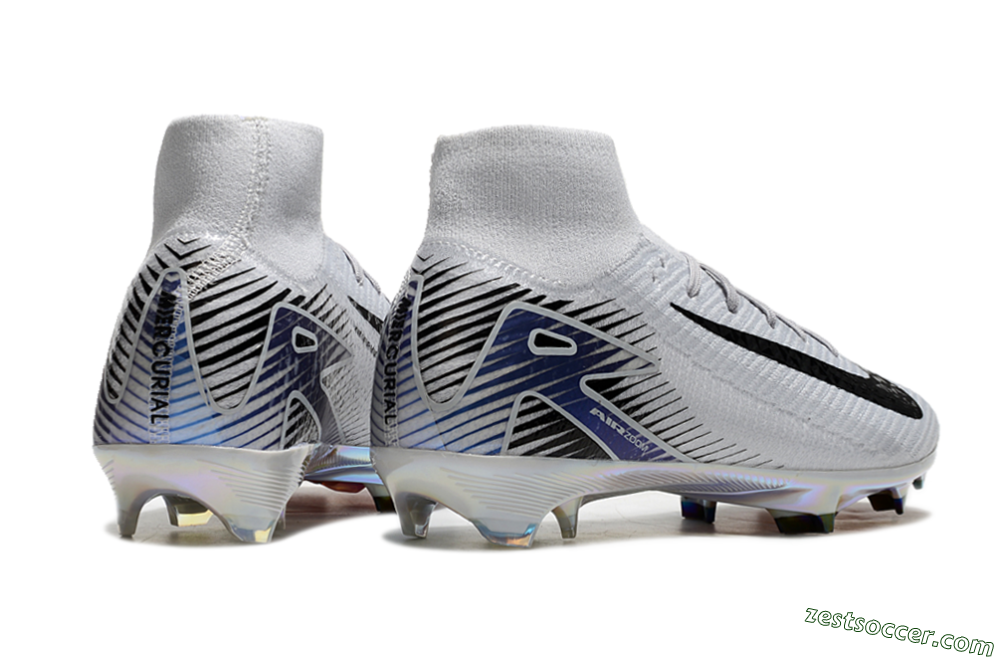 Nike Air Zoom Mercurial Superfly 10 Elite FG High-Tops Soccer Cleats - White/Black/Blue 6