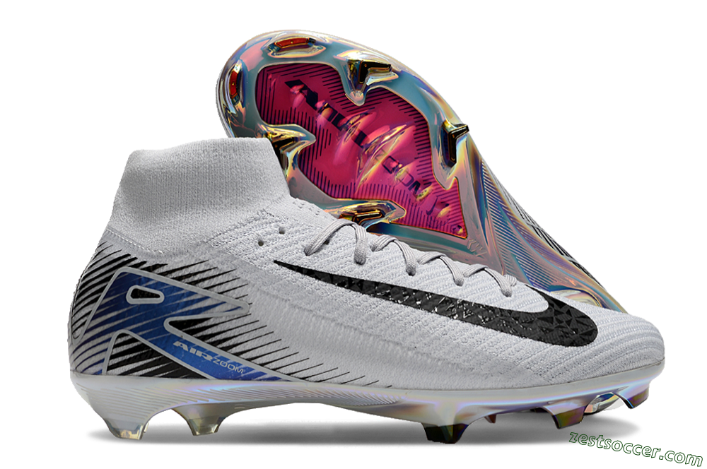 Nike Air Zoom Mercurial Superfly 10 Elite FG High-Tops Soccer Cleats - White/Black/Blue 0