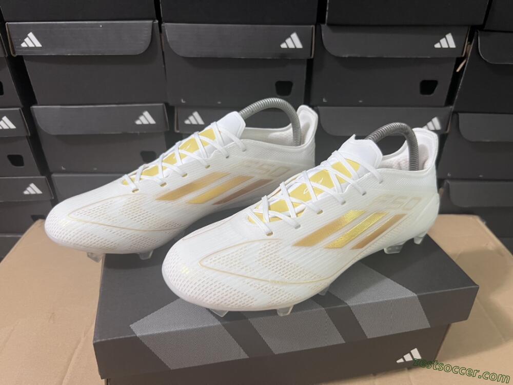 Adidas F50 Adizero FG Low-Tops Soccer Cleats - White/Gold