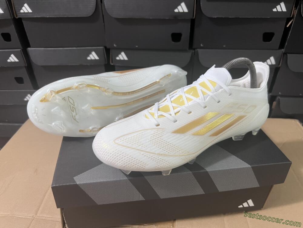 Adidas F50 Adizero FG Low-Tops Soccer Cleats - White/Gold