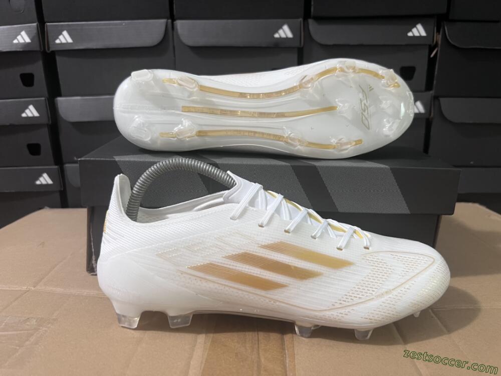 Adidas F50 Adizero FG Low-Tops Soccer Cleats - White/Gold