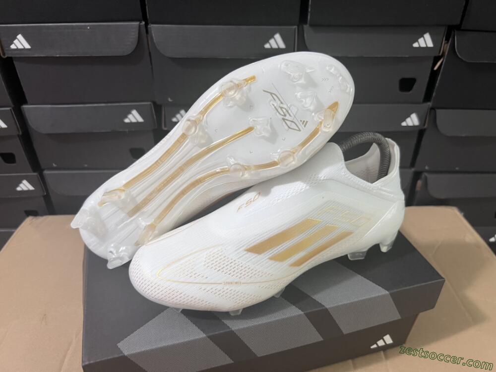 Adidas F50+ Adizero FG Low-Tops Soccer Cleats - White/Gold