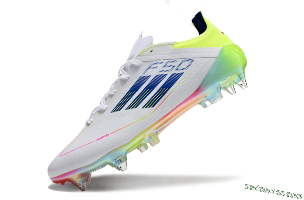 Adidas F50 Elite SG Low-Tops Soccer Cleats - White/Pink/Yellow/Blue 5