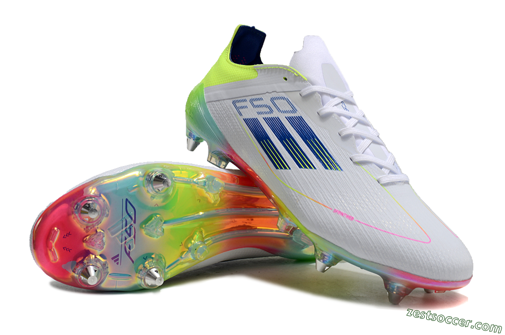 Adidas F50 Elite SG Low-Tops Soccer Cleats - White/Pink/Yellow/Blue 3
