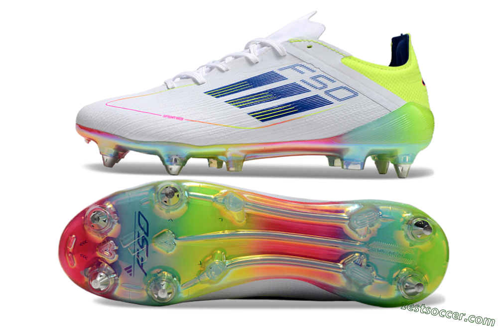 Adidas F50 Elite SG Low-Tops Soccer Cleats - White/Pink/Yellow/Blue 1