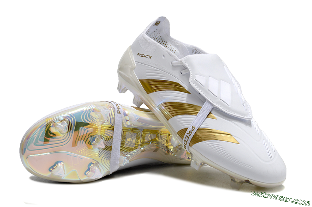 Adidas Predator Elite Foldover Tongue FG Low-Tops Soccer Cleats - White/Gold/Beige 3