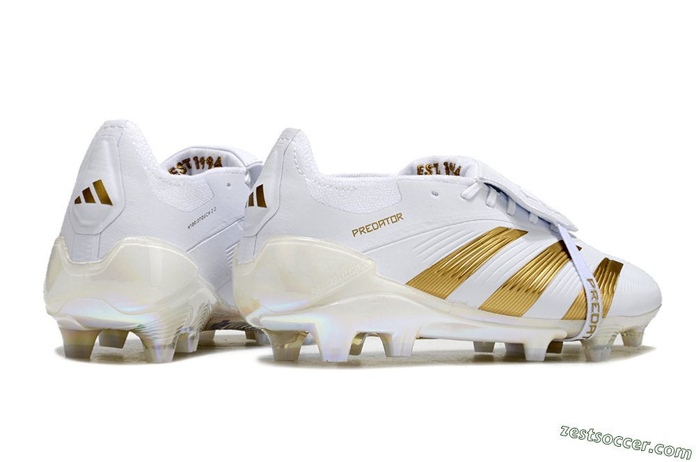 Adidas Predator Elite Foldover Tongue FG Low-Tops Soccer Cleats - White/Gold/Beige 6