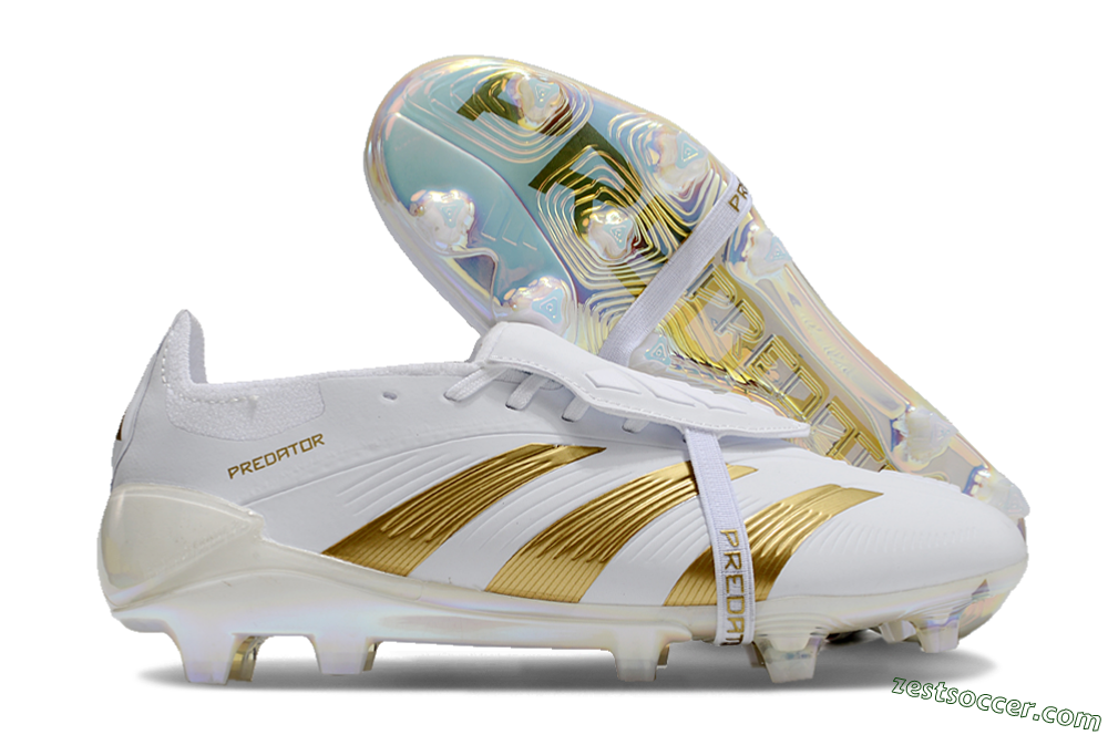 Adidas Predator Elite Foldover Tongue FG Low-Tops Soccer Cleats - White/Gold/Beige 0