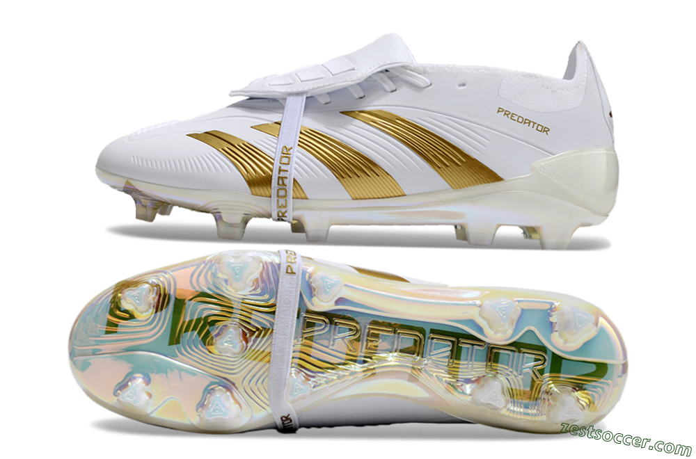 Adidas Predator Elite Foldover Tongue FG Low-Tops Soccer Cleats - White/Gold/Beige 1