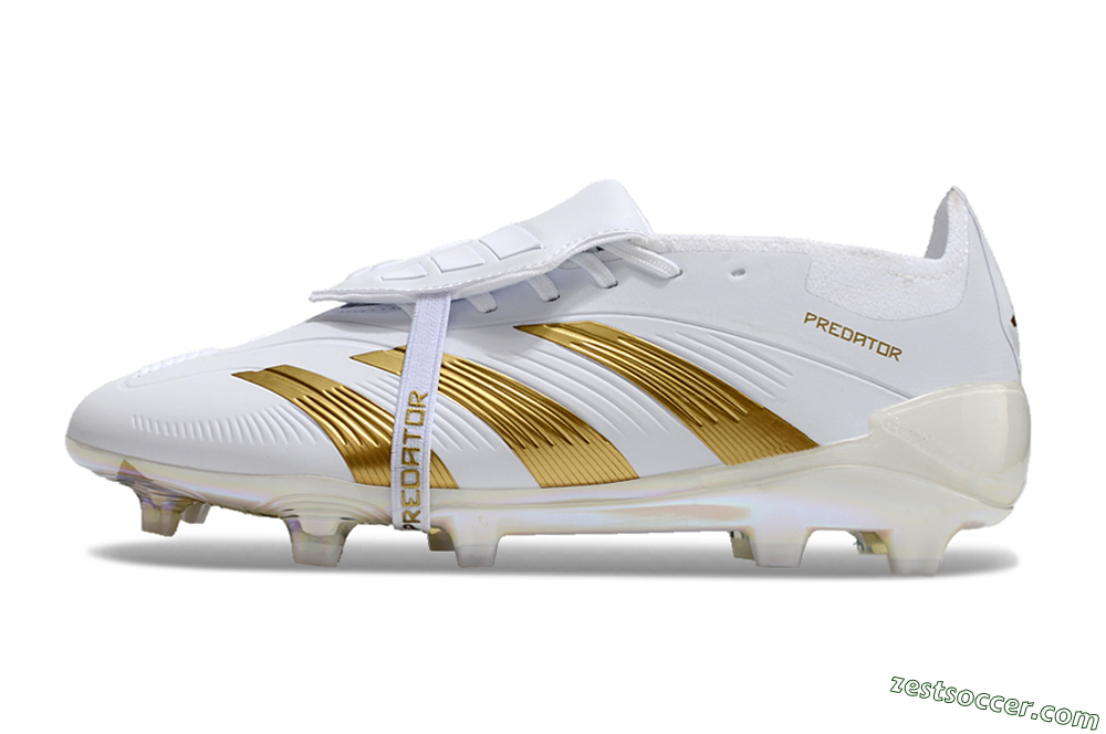 Adidas Predator Elite Foldover Tongue FG Low-Tops Soccer Cleats - White/Gold/Beige 2
