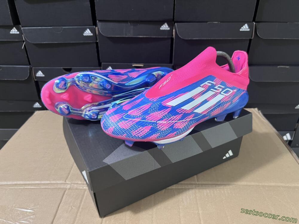 Adidas F50+ Lightstrike Pro Laceless FG Low-Tops Soccer Cleats - Pink/Blue/White