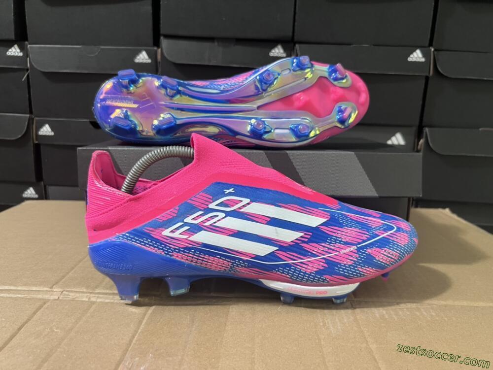 Adidas F50+ Lightstrike Pro Laceless FG Low-Tops Soccer Cleats - Pink/Blue/White