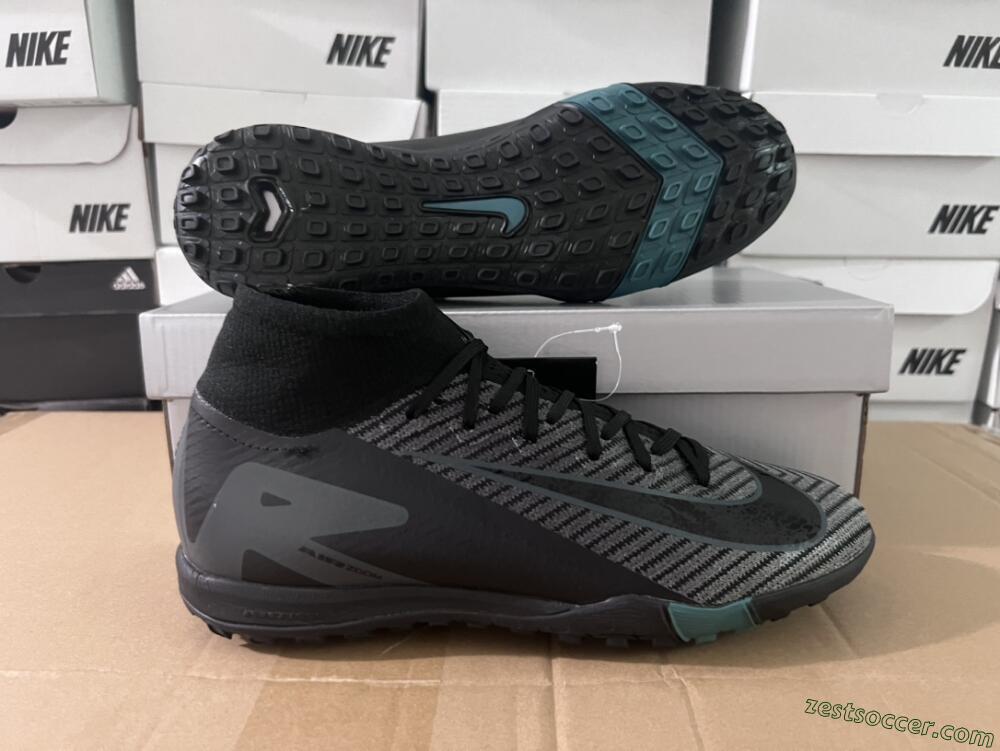 Nike Air Zoom Mercurial Superfly 10 Elite TF High-Tops Soccer Shoes - Black/Green/Silver
