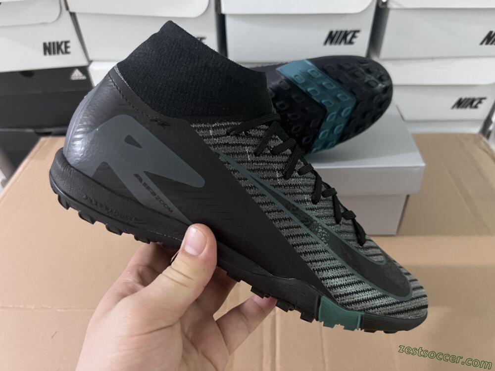 Nike Air Zoom Mercurial Superfly 10 Elite TF High-Tops Soccer Shoes - Black/Green/Silver