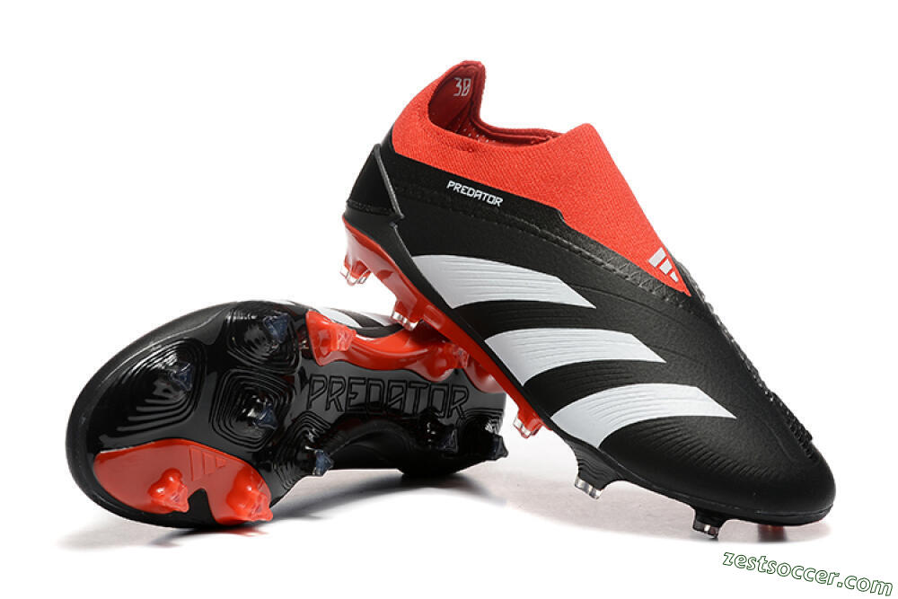 Adidas Predator Elite Laceless FG Low-Tops Soccer Cleats - Black/White/Red 4
