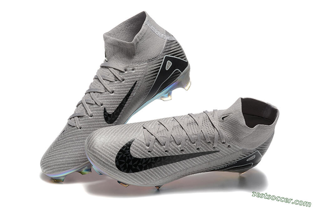 Nike Air Zoom Mercurial Superfly 10 Elite FG High-Tops Soccer Cleats - Grey/Black/White/Gold 6