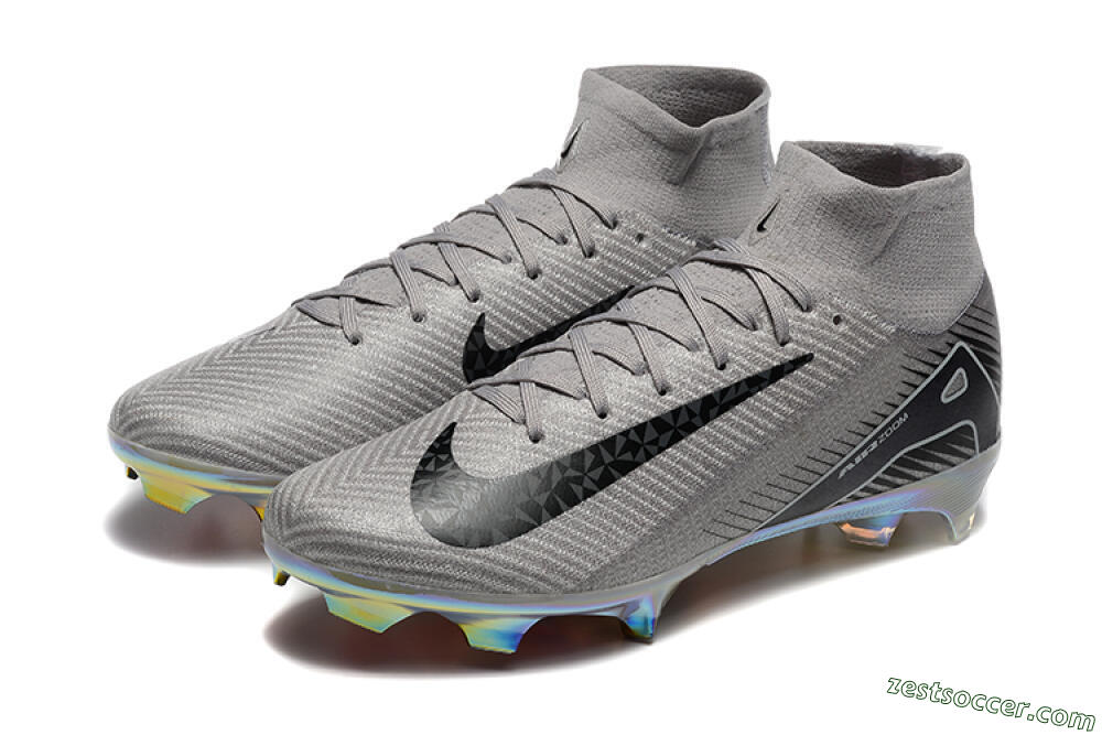Nike Air Zoom Mercurial Superfly 10 Elite FG High-Tops Soccer Cleats - Grey/Black/White/Gold 5