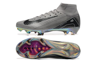 Nike Air Zoom Mercurial Superfly 10 Elite FG High-Tops Soccer Cleats - Grey/Black/White/Gold