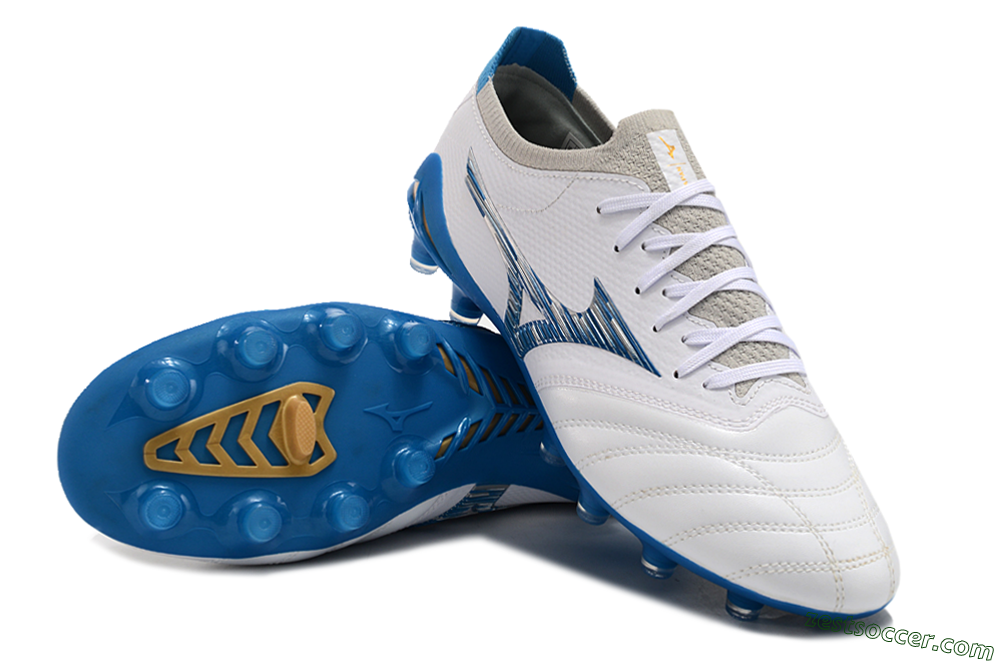 Mizuno Morelia Neo 3 FG Low-Tops Soccer Cleats - White/Blue/Yellow 4