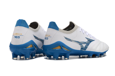 Mizuno Morelia Neo 3 FG Low-Tops Soccer Cleats - White/Blue/Yellow