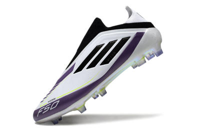 Adidas F50 Elite Laceless FG Low-Tops Soccer Cleats - White/Purple/Black