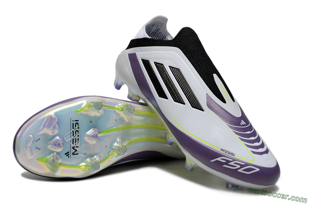 Adidas F50 Elite Laceless FG Low-Tops Soccer Cleats - White/Purple/Black 3
