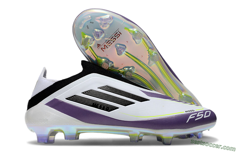 Adidas F50 Elite Laceless FG Low-Tops Soccer Cleats - White/Purple/Black 0