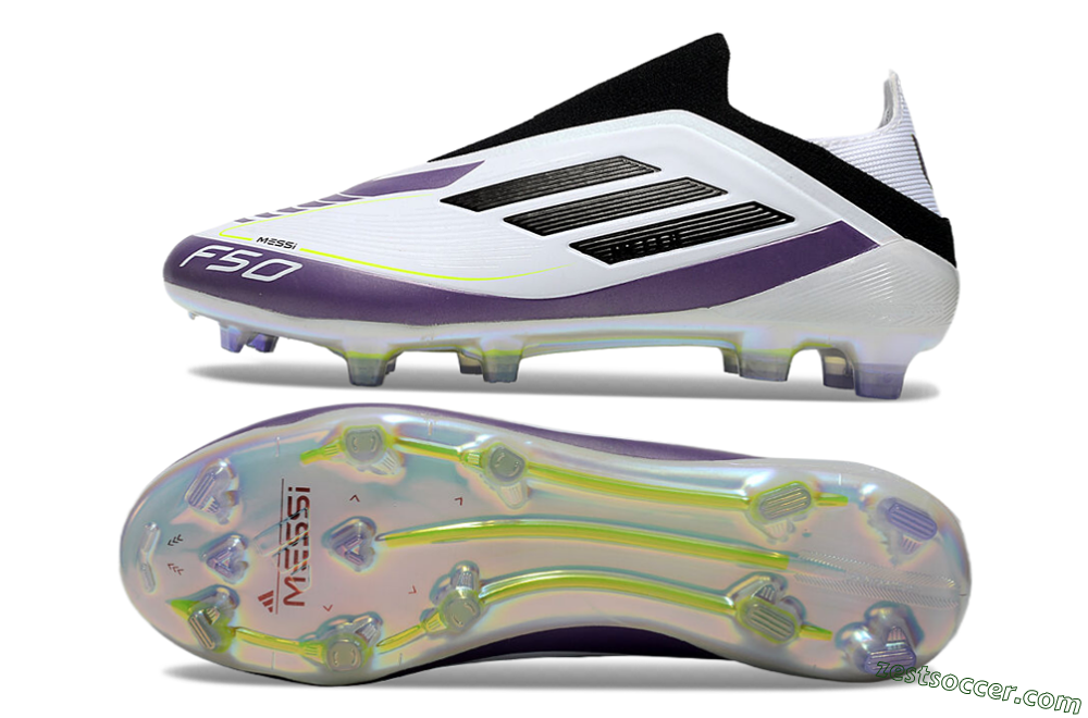 Adidas F50 Elite Laceless FG Low-Tops Soccer Cleats - White/Purple/Black 1