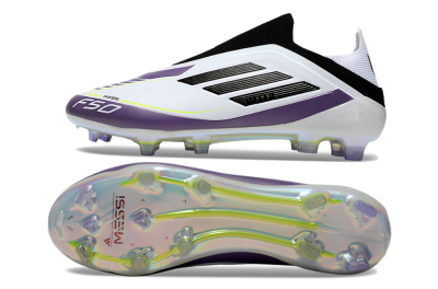 Adidas F50 Elite Laceless FG Low-Tops Soccer Cleats - White/Purple/Black
