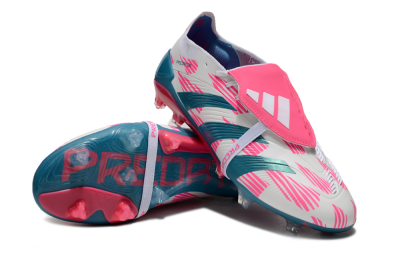 Adidas Predator Elite Foldover Tongue FG Low-Tops Soccer Cleats - White/Blue/Pink