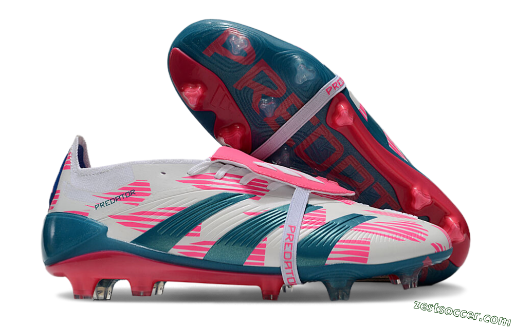 Adidas Predator Elite Foldover Tongue FG Low-Tops Soccer Cleats - White/Blue/Pink 0