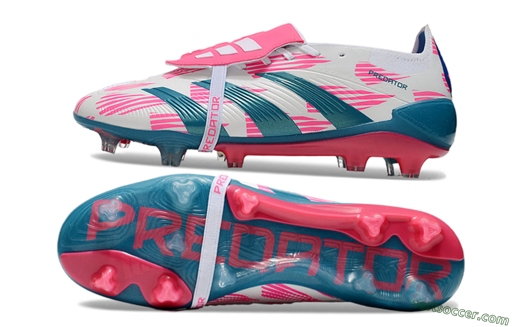 Adidas Predator Elite Foldover Tongue FG Low-Tops Soccer Cleats - White/Blue/Pink 1