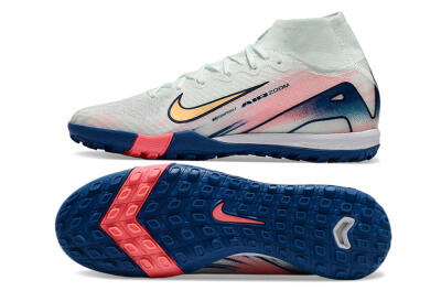 Nike Air Zoom Mercurial Superfly 10 Elite TF High-Tops Soccer Shoes - White/Pink/Blue