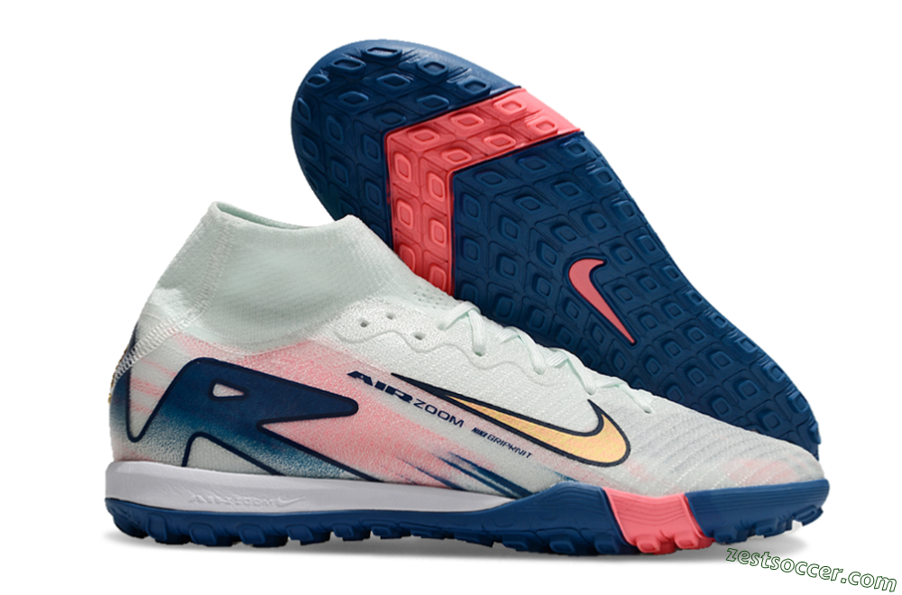 Nike Air Zoom Mercurial Superfly 10 Elite TF High-Tops Soccer Shoes - White/Pink/Blue 1