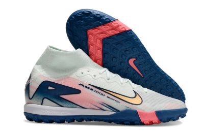 Nike Air Zoom Mercurial Superfly 10 Elite TF High-Tops Soccer Shoes - White/Pink/Blue