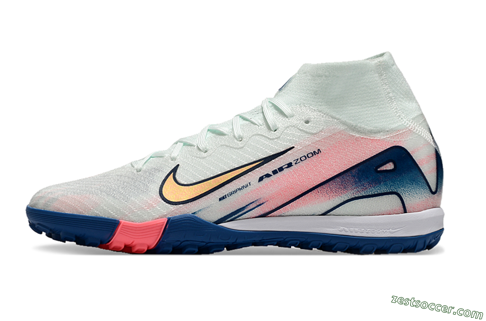 Nike Air Zoom Mercurial Superfly 10 Elite TF High-Tops Soccer Shoes - White/Pink/Blue 0