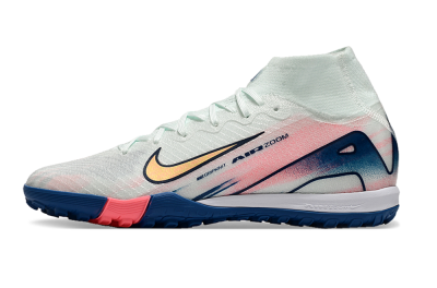 Nike Air Zoom Mercurial Superfly 10 Elite TF High-Tops Soccer Shoes - White/Pink/Blue