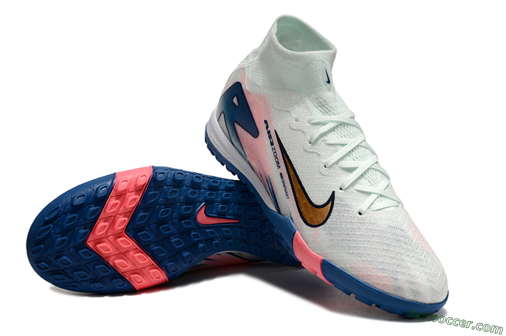Nike Air Zoom Mercurial Superfly 10 Elite TF High-Tops Soccer Shoes - White/Pink/Blue 2