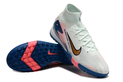 Nike Air Zoom Mercurial Superfly 10 Elite TF High-Tops Soccer Shoes - White/Pink/Blue