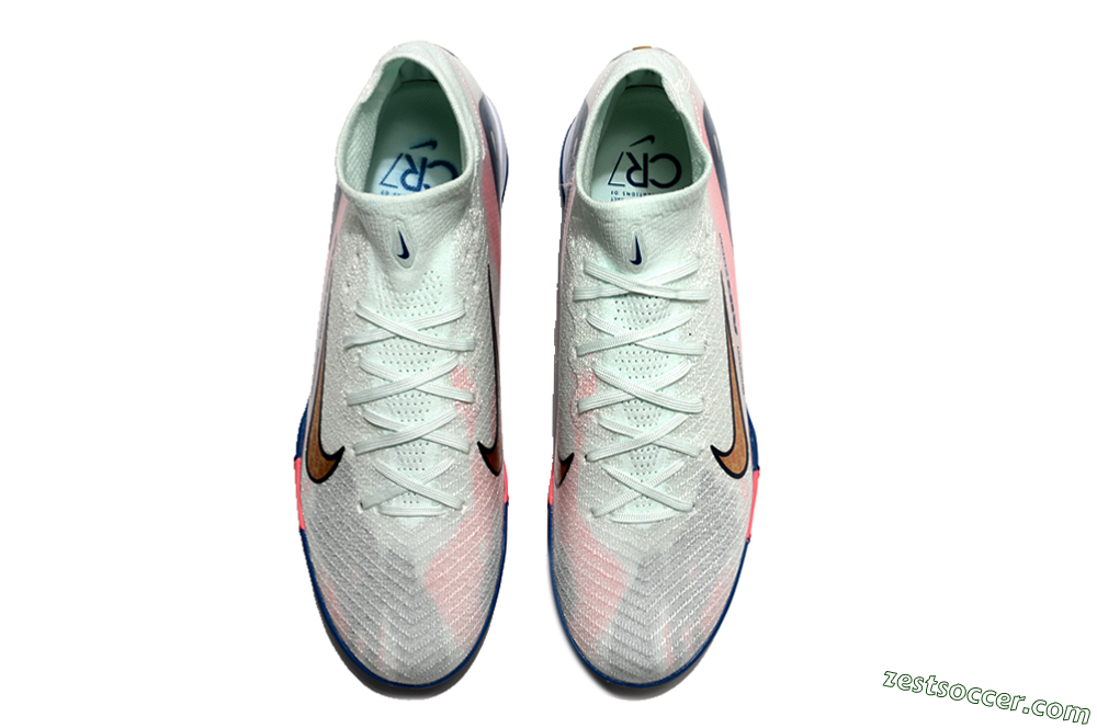 Nike Air Zoom Mercurial Superfly 10 Elite TF High-Tops Soccer Shoes - White/Pink/Blue 3