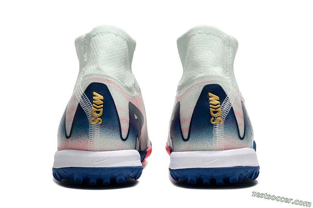 Nike Air Zoom Mercurial Superfly 10 Elite TF High-Tops Soccer Shoes - White/Pink/Blue 4