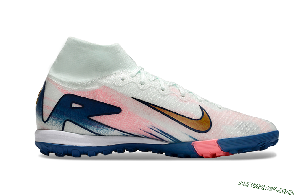 Nike Air Zoom Mercurial Superfly 10 Elite TF High-Tops Soccer Shoes - White/Pink/Blue 6