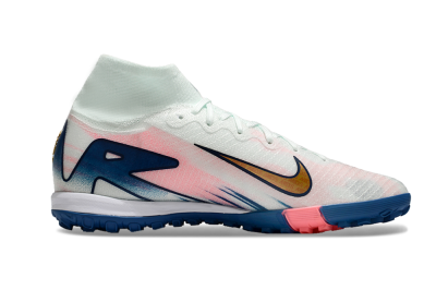 Nike Air Zoom Mercurial Superfly 10 Elite TF High-Tops Soccer Shoes - White/Pink/Blue
